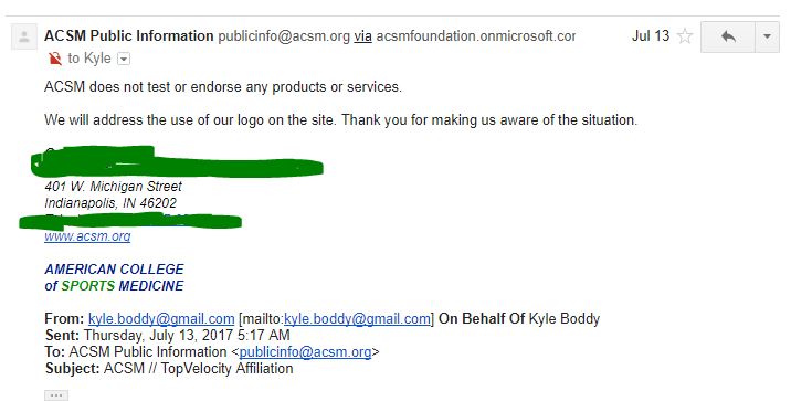 Email from the ACSM on Jul 13, 2017
