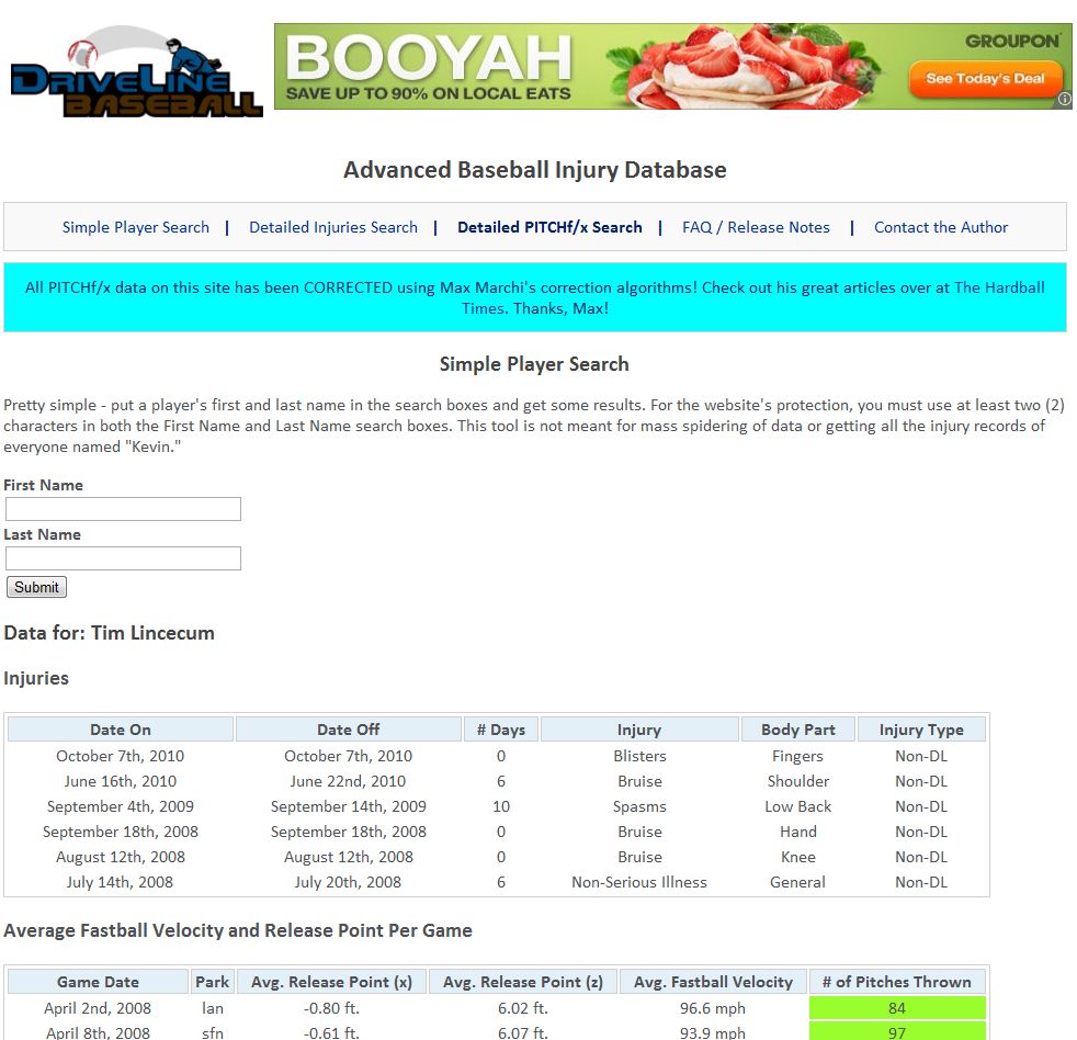 Advanced Baseball Injury Database